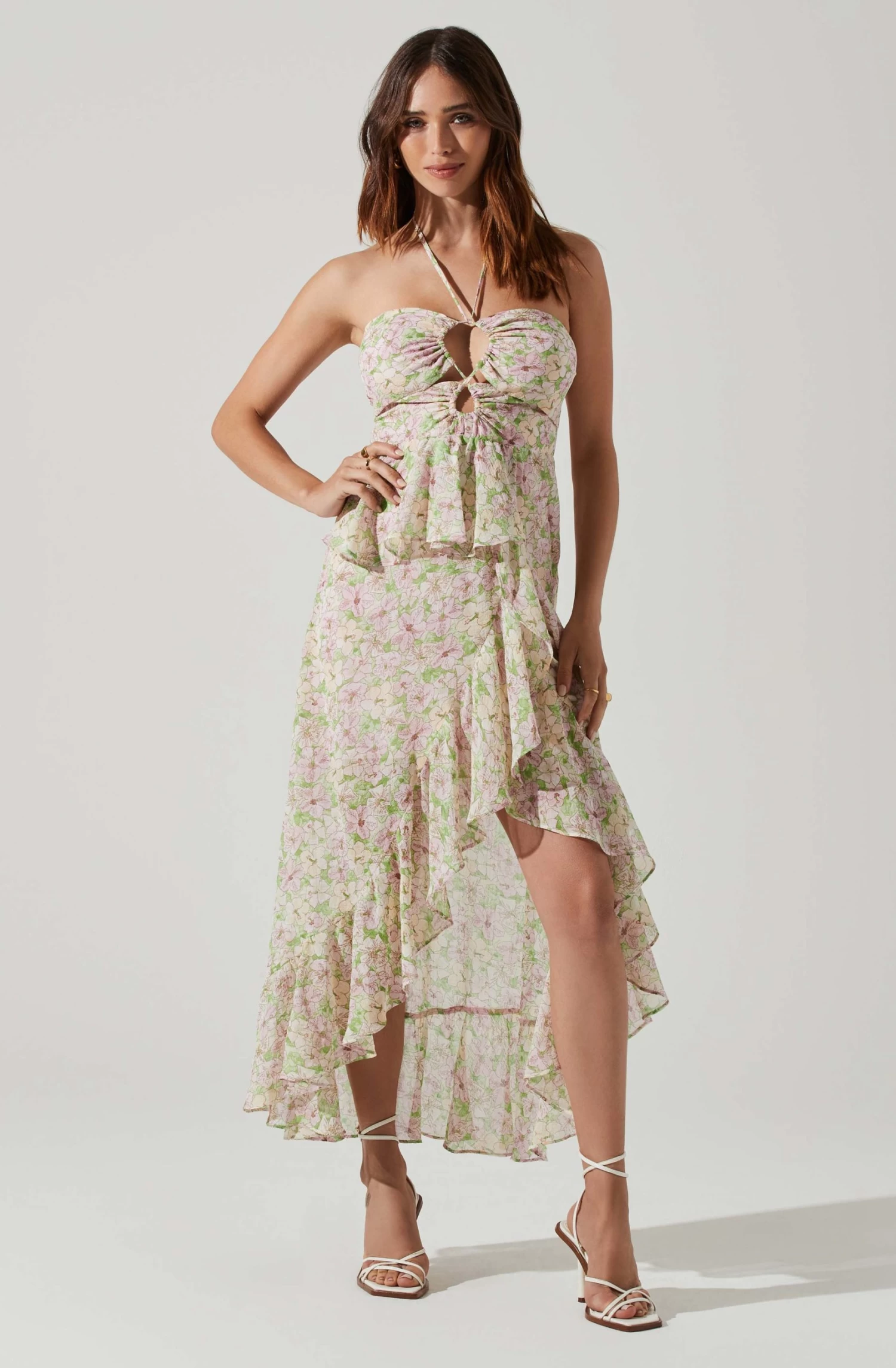 Vivee Floral Asymmetrical Halter Maxi Dress 1 Vivee Floral Asymmetrical Halter Maxi Dress