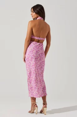 Ambretta Floral Halter Midi Dress -ASTR the Label Store ACDR101747 PURPLEFLORAL 4 scaled