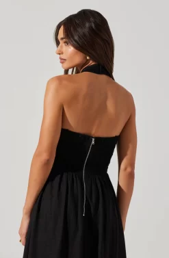 Zaria Pleated Halter Midi Dress -ASTR the Label Store ACDR101778 BLACK 4 scaled