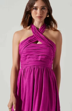 Zaria Pleated Halter Midi Dress -ASTR the Label Store ACDR101778 FUCHSIA 3 scaled