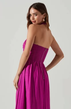 Zaria Pleated Halter Midi Dress -ASTR the Label Store ACDR101778 FUCHSIA 4 scaled