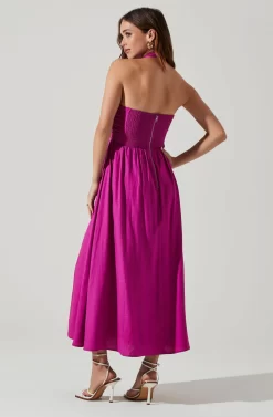 Zaria Pleated Halter Midi Dress -ASTR the Label Store ACDR101778 FUCHSIA 5 scaled