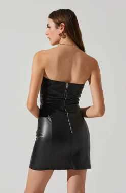 Carmen Strapless Faux Leather Mini Dress -ASTR the Label Store ACDR101787L BLACK 5 scaled