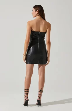Carmen Strapless Faux Leather Mini Dress -ASTR the Label Store ACDR101787L BLACK 6 scaled