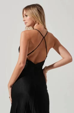 Cassandra Satin Midi Dress -ASTR the Label Store ACDR101794 BLACK 3 scaled