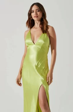 Cassandra Satin Midi Dress -ASTR the Label Store ACDR101794 LIME 2 scaled