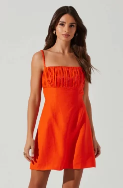 Claramae Ruched Mini Dress -ASTR the Label Store ACDR101796S ORANGE 2 scaled