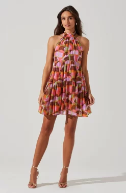 ASTR the Label Store 34 Joetta Abstract Print Halter Mini Dress