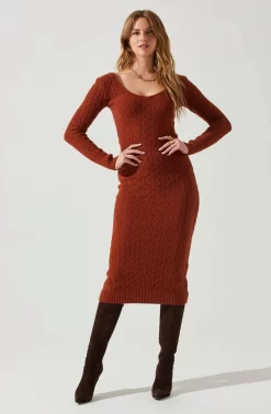 Regina Cutout Midi Sweater Dress -ASTR the Label Store ACDR101888 RUST 2 scaled