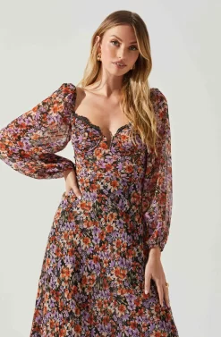 Sylvie Floral Puff Sleeve Midi Dress -ASTR the Label Store ACDR101889 ORANGEPURPLEFLORAL 4 scaled