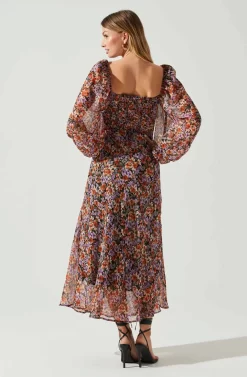 Sylvie Floral Puff Sleeve Midi Dress -ASTR the Label Store ACDR101889 ORANGEPURPLEFLORAL 6 scaled