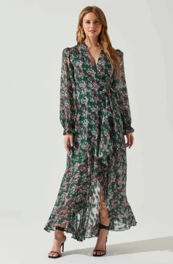 Kamila Long Sleeve Floral Wrap Maxi Dress 18 Kamila Long Sleeve Floral Wrap Maxi Dress -ASTR the Label Store ACDR101894 GREENPINKFLORAL 1 scaled