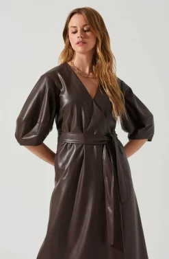 Angie Faux Leather Tie Waist Midi Dress -ASTR the Label Store ACDR101897 DARKBROWN 4 scaled