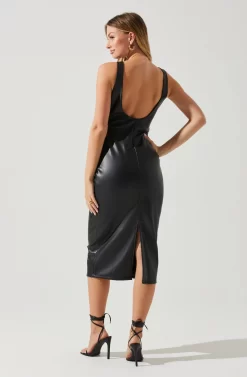 Blair Faux Leather Midi Dress -ASTR the Label Store ACDR101898L BLACK 6 scaled