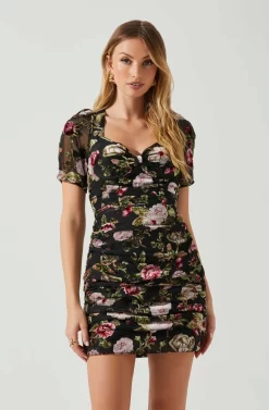 Elandra Floral Burnout Puff Sleeve Mini Dress -ASTR the Label Store ACDR101928SH BLACKREDFLORAL 4 scaled