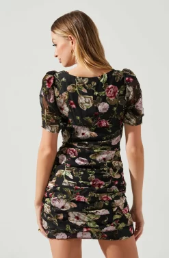 Elandra Floral Burnout Puff Sleeve Mini Dress -ASTR the Label Store ACDR101928SH BLACKREDFLORAL 5 scaled