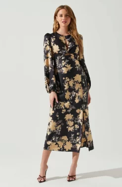 Suzy Floral Satin Front Cutout Midi Dress -ASTR the Label Store ACDR101971 BLACKCREAMFLORAL 1 scaled