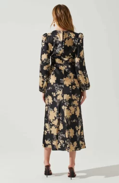 Suzy Floral Satin Front Cutout Midi Dress -ASTR the Label Store ACDR101971 BLACKCREAMFLORAL 5 scaled