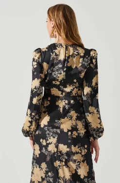 Suzy Floral Satin Front Cutout Midi Dress -ASTR the Label Store ACDR101971 BLACKCREAMFLORAL 6 scaled