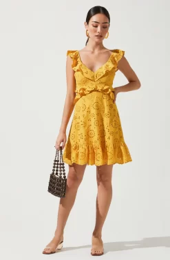 Elora Eyelet Ruffle Mini Dress -ASTR the Label Store ACDR95186C MUSTARD 1 scaled
