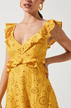 Elora Eyelet Ruffle Mini Dress -ASTR the Label Store ACDR95186C MUSTARD 2 scaled
