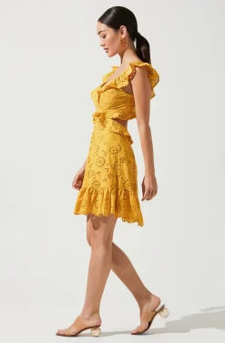 Elora Eyelet Ruffle Mini Dress -ASTR the Label Store ACDR95186C MUSTARD 3 scaled