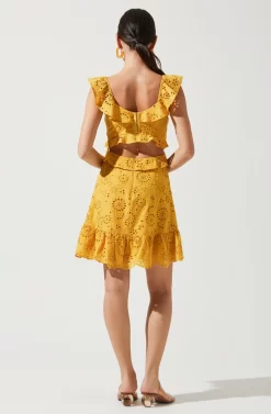 Elora Eyelet Ruffle Mini Dress -ASTR the Label Store ACDR95186C MUSTARD 4 scaled