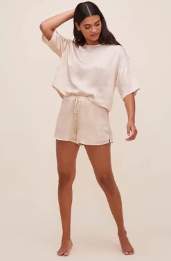 Rosabel Satin Tie Front Shorts -ASTR the Label Store ACP7208 CHAMPAGNE 1 scaled