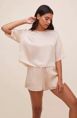 Rosabel Satin Tie Front Shorts -ASTR the Label Store ACP7208 CHAMPAGNE 2 scaled