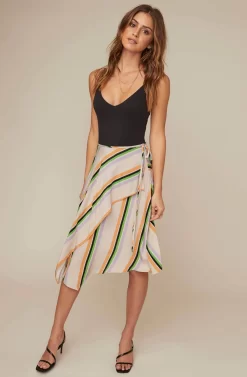 Dallas Striped Asymmetrical Midi Skirt