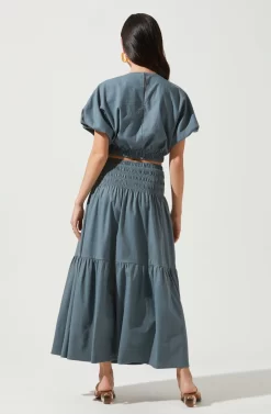 Perfect Oasis Tiered Midi Skirt -ASTR the Label Store ACS9062 BLUETEAL 4 scaled