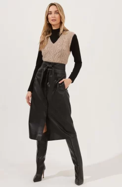 ASTR the Label Store 16 Lorette Tie Waist Faux Leather Midi Skirt