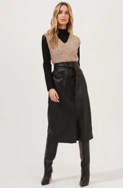 Lorette Tie Waist Faux Leather Midi Skirt -ASTR the Label Store ACS9065 BLACK 2 scaled