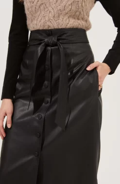 Lorette Tie Waist Faux Leather Midi Skirt -ASTR the Label Store ACS9065 BLACK 4 scaled