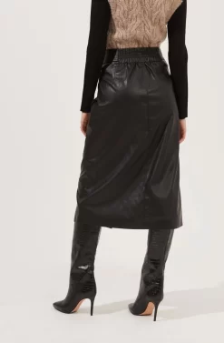 Lorette Tie Waist Faux Leather Midi Skirt -ASTR the Label Store ACS9065 BLACK 6 scaled