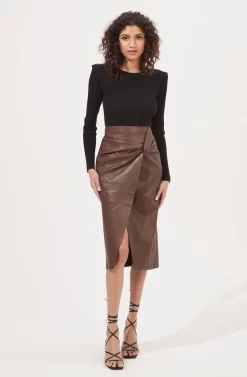 Kari Faux Leather Twist Front Midi Skirt -ASTR the Label Store ACS9076 BROWN 1 scaled