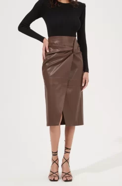 Kari Faux Leather Twist Front Midi Skirt -ASTR the Label Store ACS9076 BROWN 3 scaled