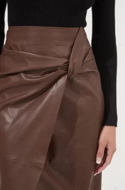 Kari Faux Leather Twist Front Midi Skirt -ASTR the Label Store ACS9076 BROWN 4 scaled