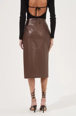 Kari Faux Leather Twist Front Midi Skirt -ASTR the Label Store ACS9076 BROWN 6 scaled