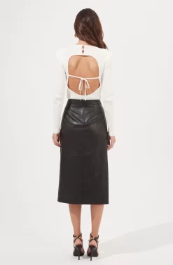 Kari Faux Leather Twist Front Midi Skirt -ASTR the Label Store ACS9076 OFFWHITE 4 scaled