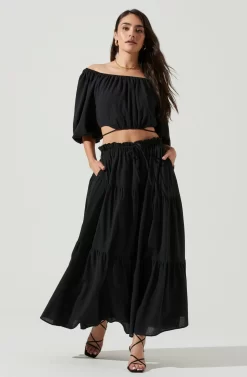 Balboa Tiered Maxi Skirt -ASTR the Label Store ACS9080 BLACK 1 scaled