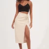 Alondra Ruched Faux Leather Midi Skirt