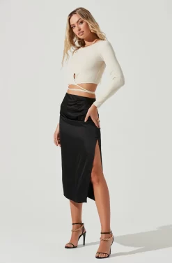 Perry Ruched Side Slit Midi Skirt -ASTR the Label Store ACS9086C BLACK 1 scaled