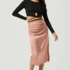 Perry Ruched Side Slit Midi Skirt