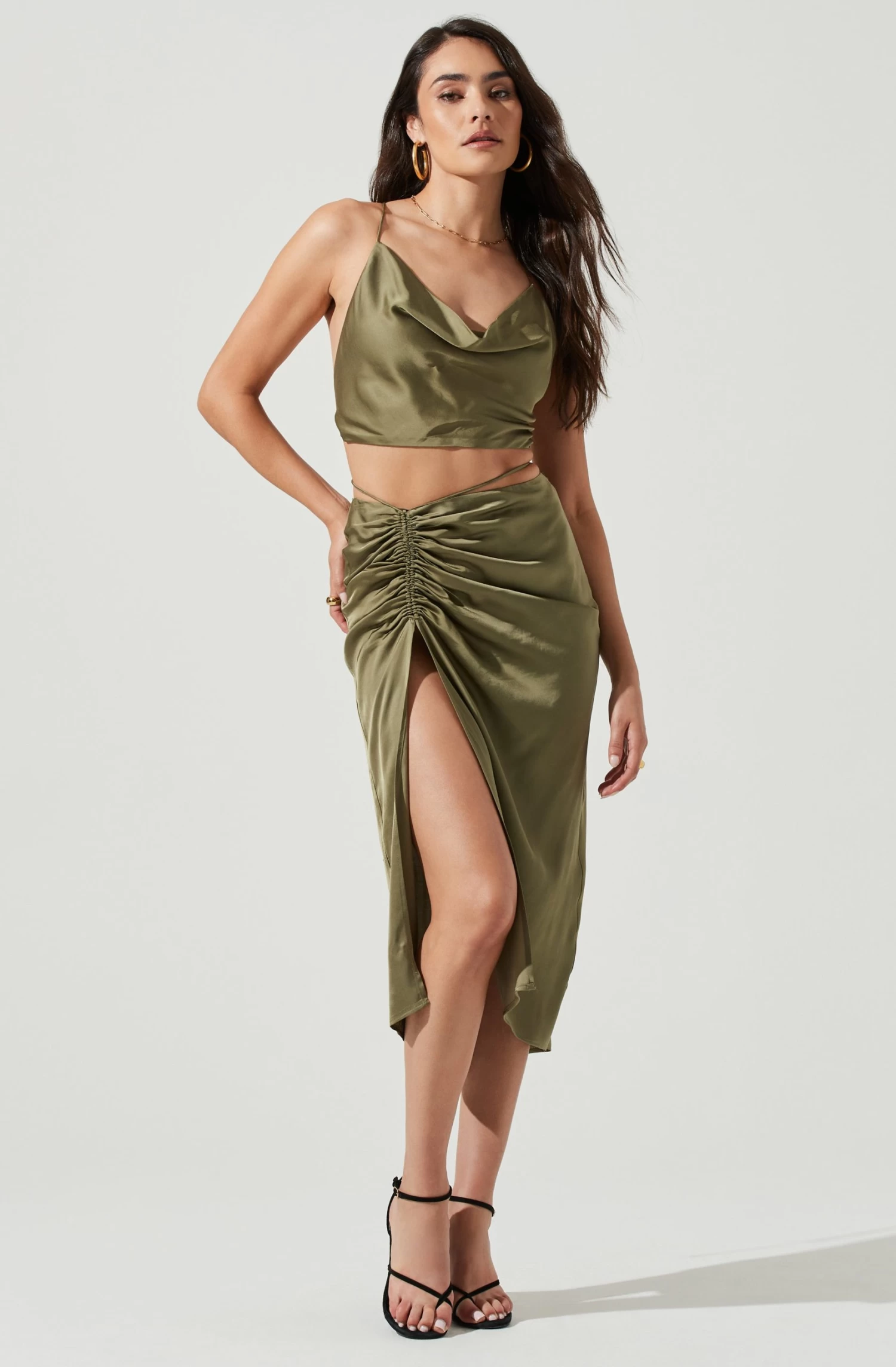 South Beach Ruched Tie Waist Midi Skirt 1 South Beach Ruched Tie Waist Midi Skirt