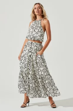 ASTR the Label Store 14 Cecile Abstract Print Midi Skirt