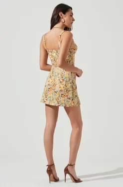 Monet Floral Double Slit Mini Skirt -ASTR the Label Store ACS9093 YELLOWBROWNMULTIFLORAL 3 scaled