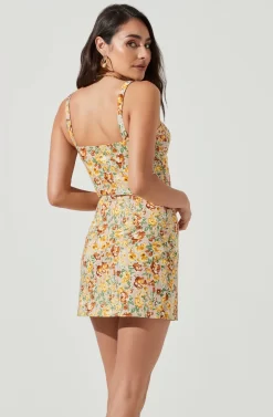 Monet Floral Double Slit Mini Skirt -ASTR the Label Store ACS9093 YELLOWBROWNMULTIFLORAL 4 scaled