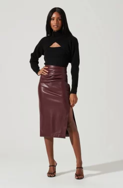 Melody Faux Leather Midi Skirt -ASTR the Label Store ACS9099 WINE 0898 scaled