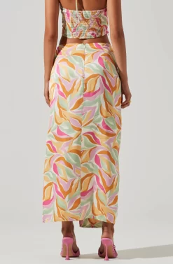 Loretta Abstract Print Midi Skirt -ASTR the Label Store ACS9111R MUSTARDPINKFLORAL 3 scaled